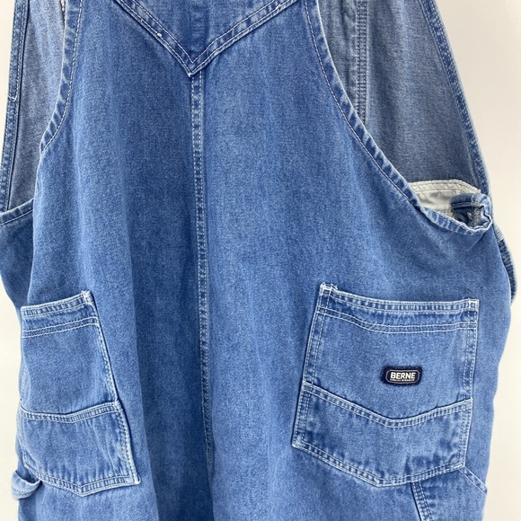Berne Denim Bib Overalls Tag 48x30 Actual 46x26 Blue Workwear Chore Utility - Picture 9 of 16